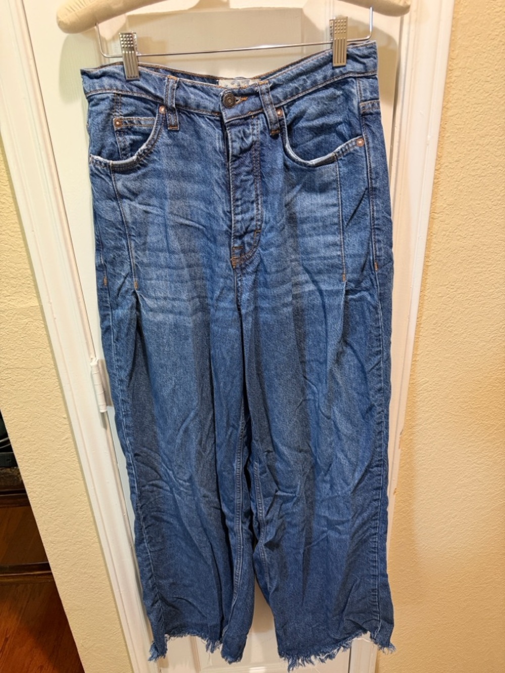 We The Free High Rise Wide Leg Blue Denim Jeans